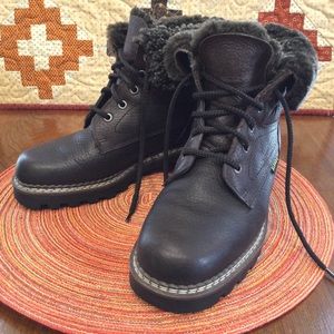 Blondo Ankle Boots 8.5 Leather Brown/Black Lace-Up Shearling Fleece Low Heel